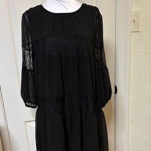 BCBGeneration Black Long Sleeve Lace Panel Midi Dress